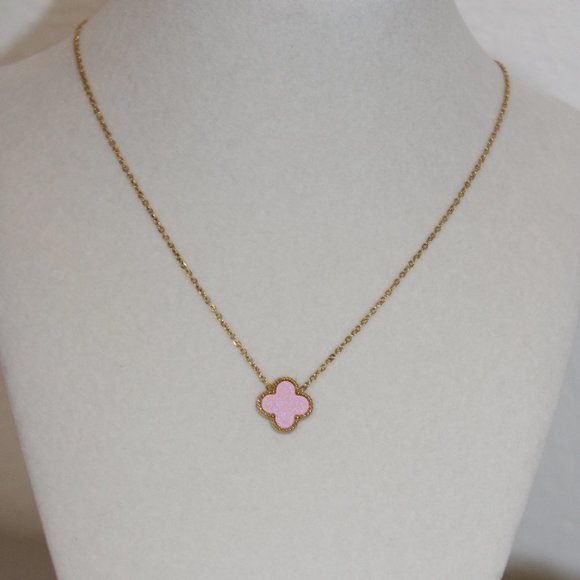 Pink Four Leaf Clover Necklace - Picture 1 of 3